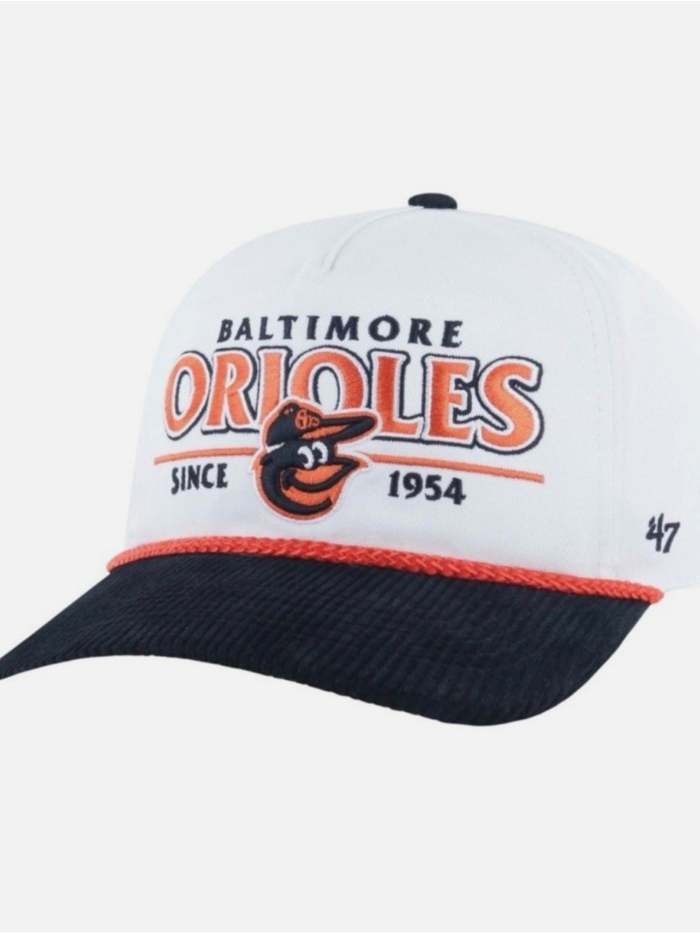 47 Baltimore Orioles White, Black & Orange Rope-Trim Hat Mens New